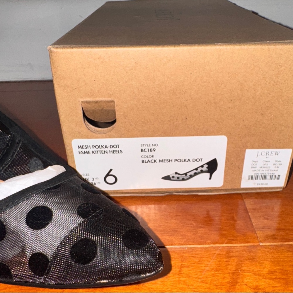 J. Crew Black Mesh Polka-Dot Esme Kitten Heels - Picture 5 of 6